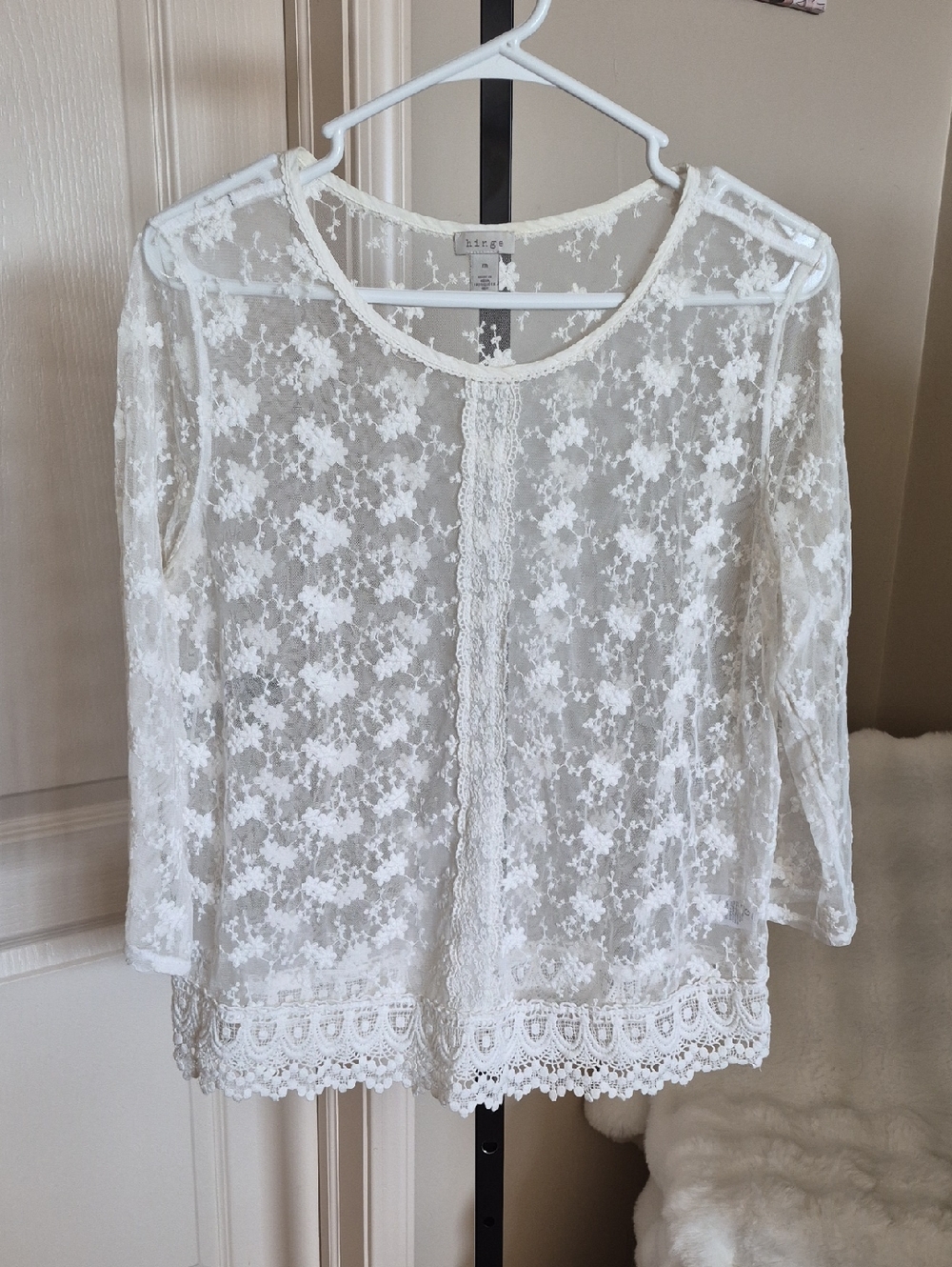hinge White Lace Floral Sheer Blouse